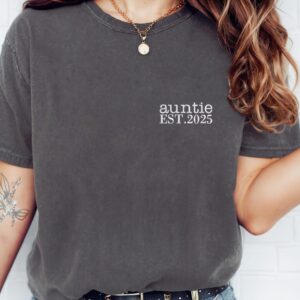 Embroidered Auntie Shirt — Cozy Comfort Colors T-Shirt for New Aunties