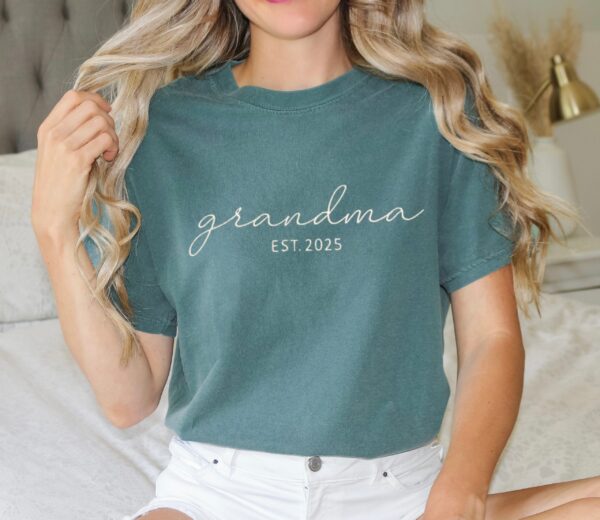 Embroidered Grandma EST 2025 Comfort Colors 1717 Blue Spruce T-Shirt, Personalized Grandparent Giftv