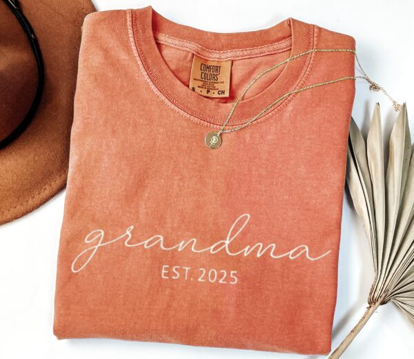 Embroidered Grandma EST 2025 Comfort Colors 1717 Yam T-Shirt, Personalized Grandparent Gift